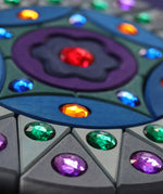 Grimms small sparkling mandala set showing hand cut on the wooden blocks and jewel detail