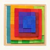 Overhead view of the Grimm's small stepped counting blocks in a tray.