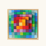 Overhead view of the Grimm's Small Stepped Pyramid in a wooden tray.