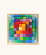 Overhead view of the Grimm's Small Stepped Pyramid in a wooden tray.