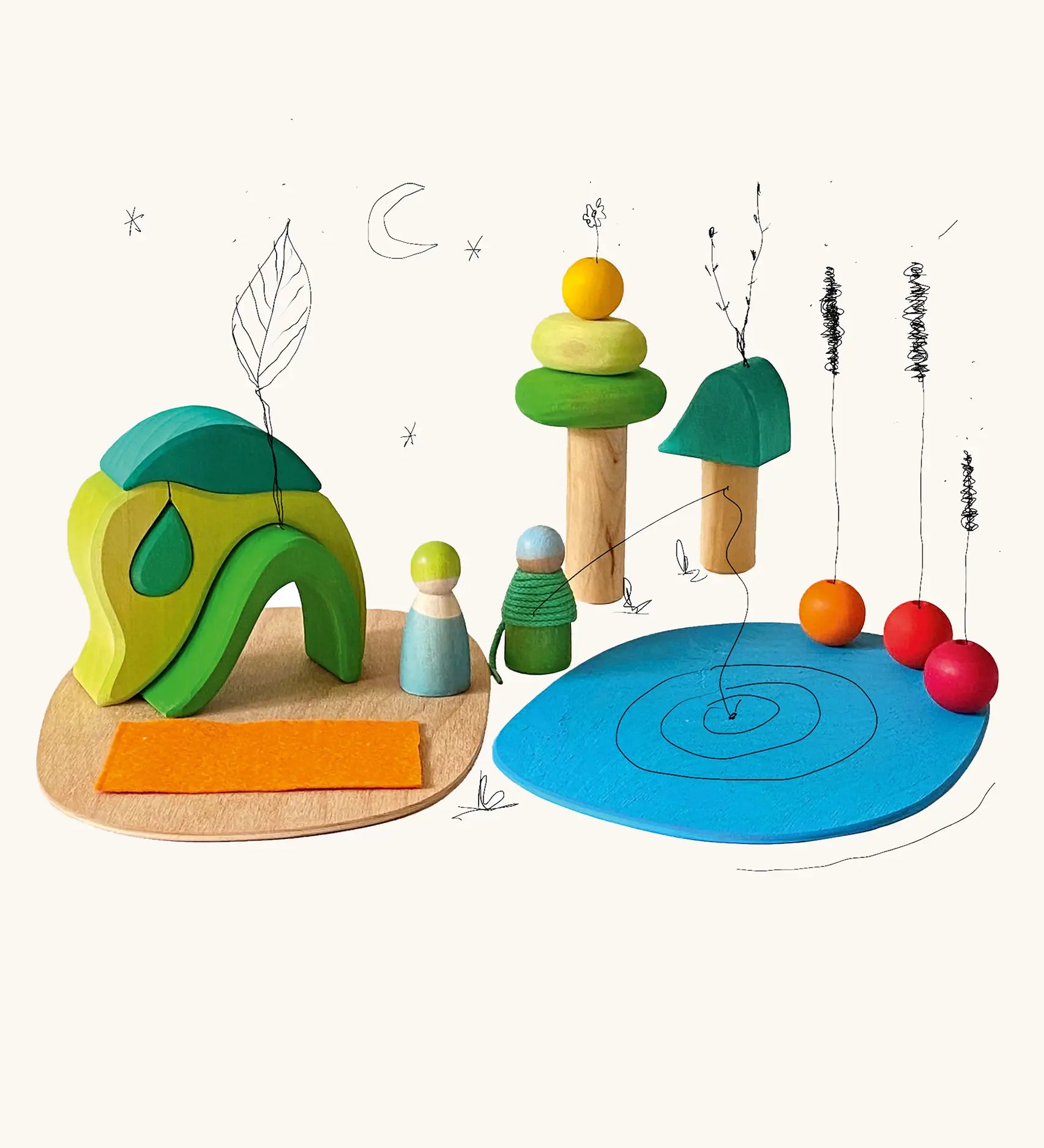 Grimm's small world play by the woods handcrafted wooden toy set.