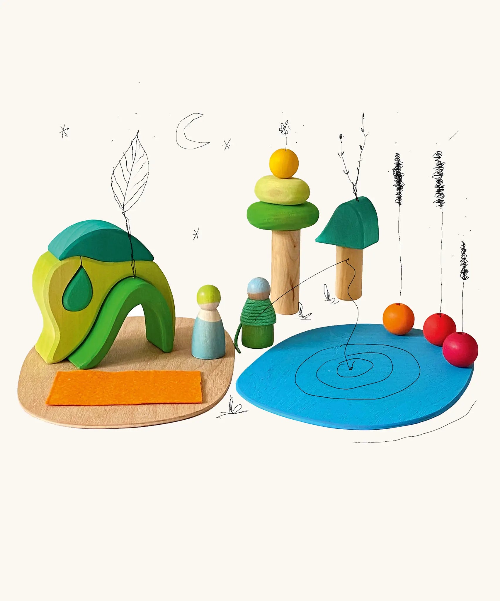 Grimm's small world play by the woods handcrafted wooden toy set.