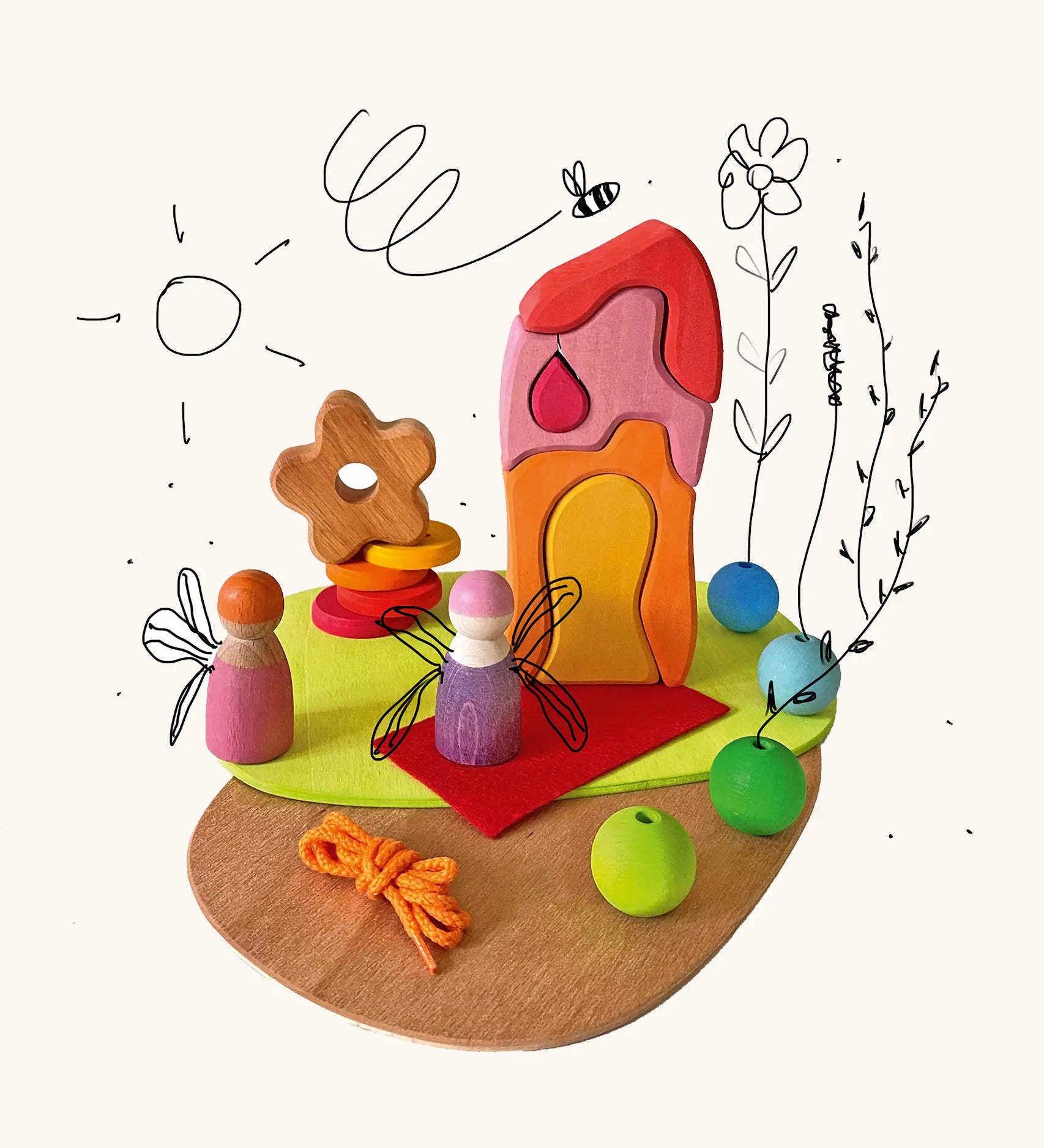 Grimm's small world play by the meadow wooden toy set. 