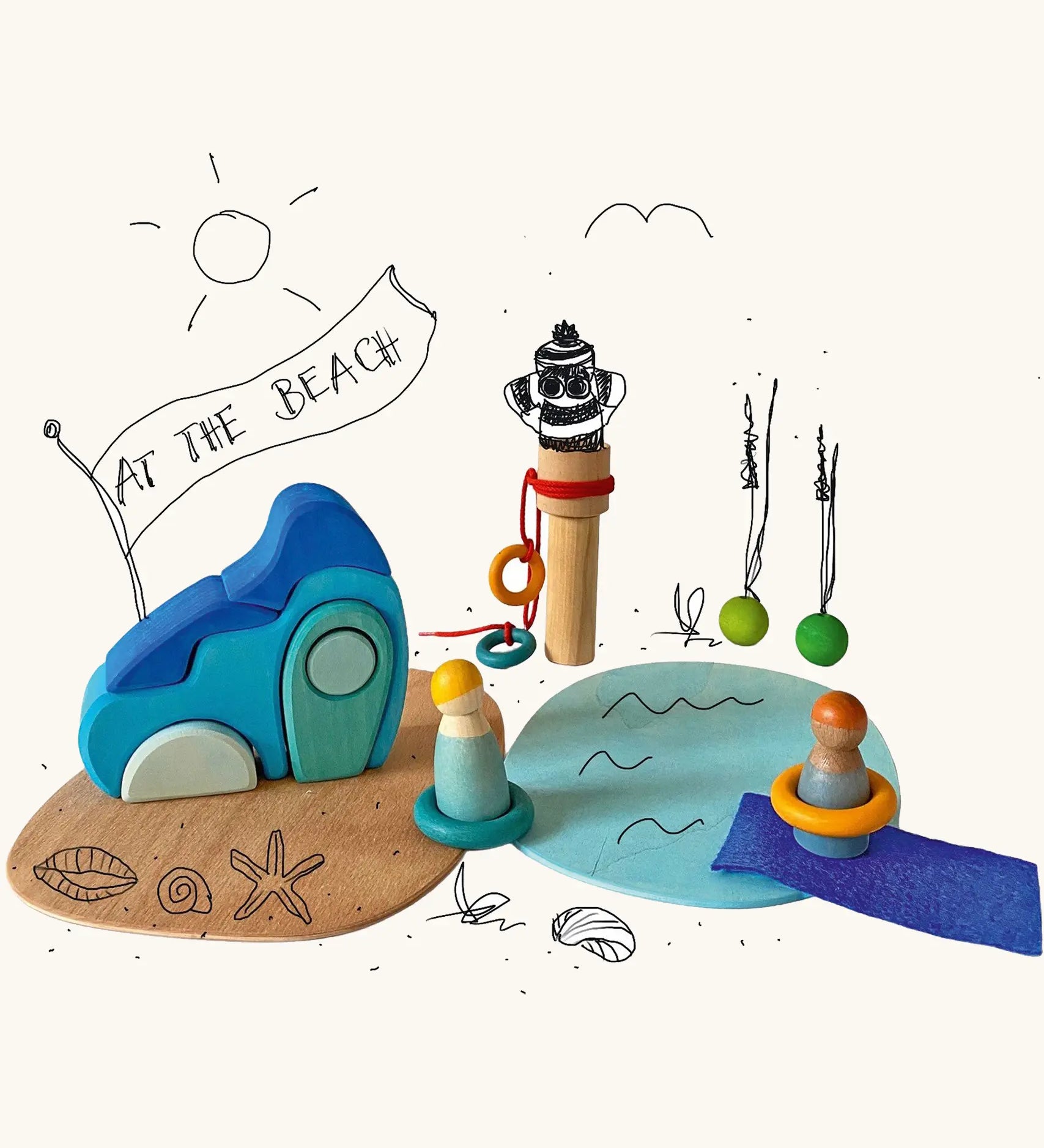 Grimm's small world play by the water wooden toy set.