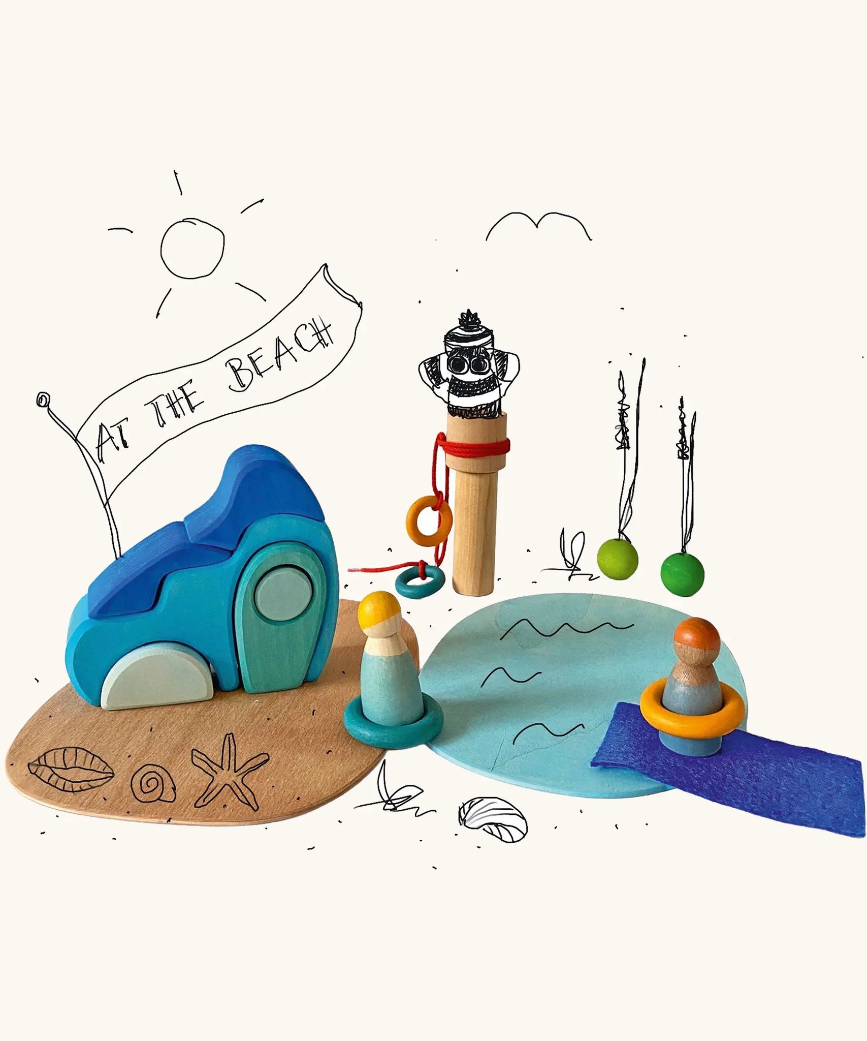 Grimm's small world play by the water wooden toy set.