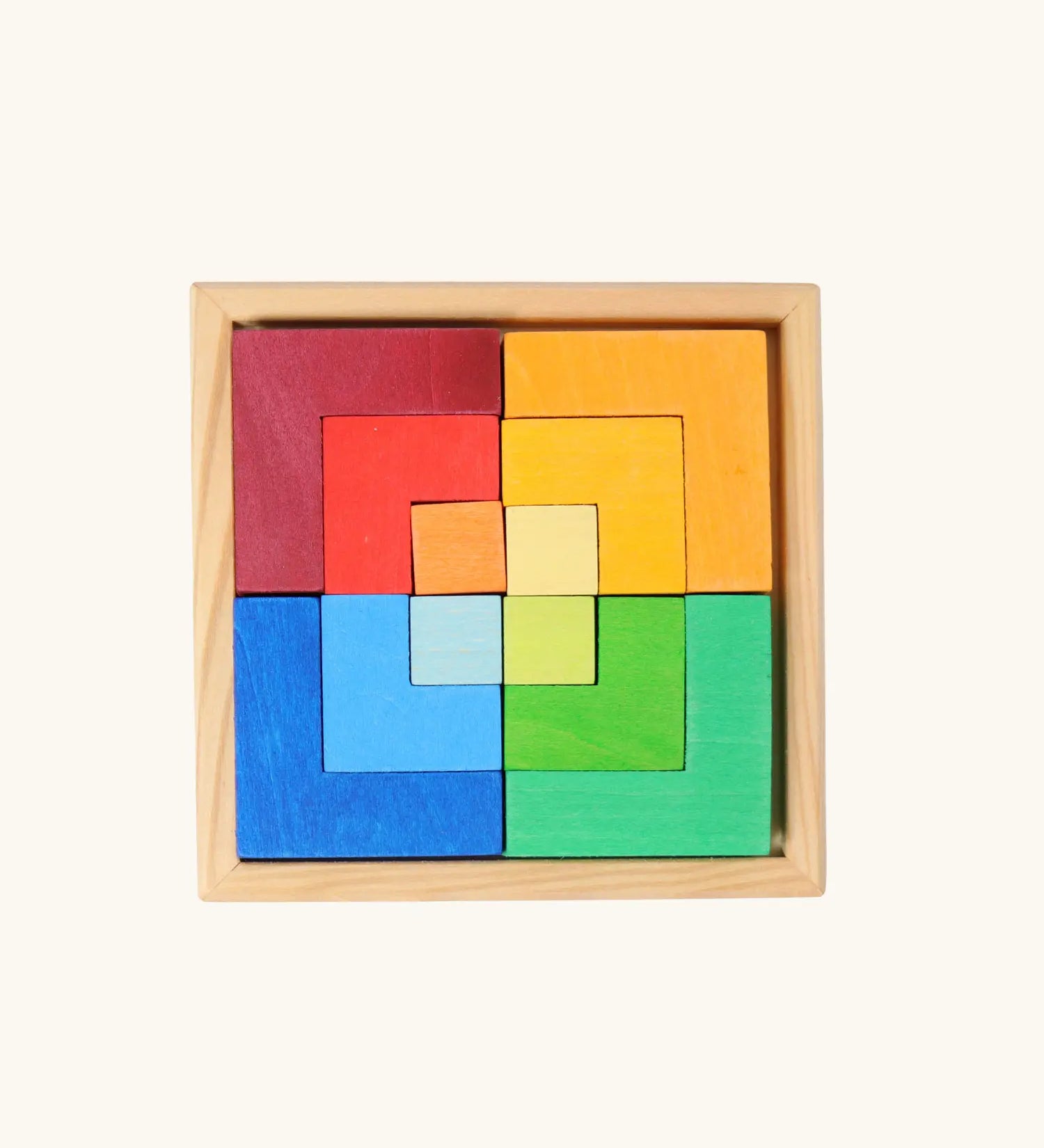 Grimm's square creative set in a wooden storage display tray.