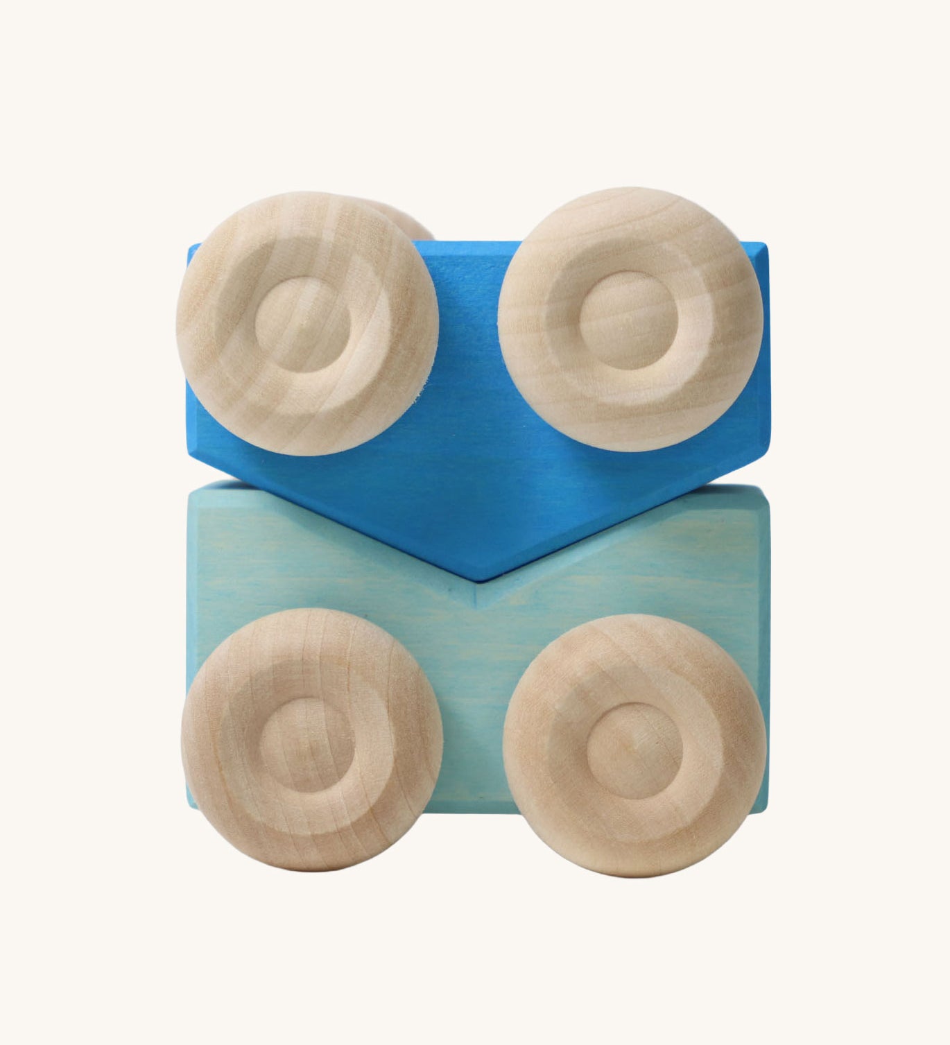 A set of two Grimm's blue wooden toy cars that can be stacked on top of each other. These Grimm's toys are part of a wide range of wooden toys available here at Babipur. 