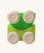 A set of two Grimm's green wooden toy cars that can be stacked on top of each other. These Grimm's toys are part of a wide range of wooden toys available here at Babipur. 