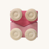 A set of two Grimm's pink wooden toy cars that can be stacked on top of each other. These Grimm's toys are part of a wide range of wooden toys available here at Babipur. 