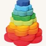 Grimm's Stacking rainbow Flowers Tower on a plain background. 