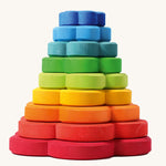 Grimm's Stacking rainbow Flowers Tower on a plain background. 