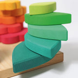 Grimms handcrafted wooden tower showing a close up of the grain detail on the leaf shaped pieces