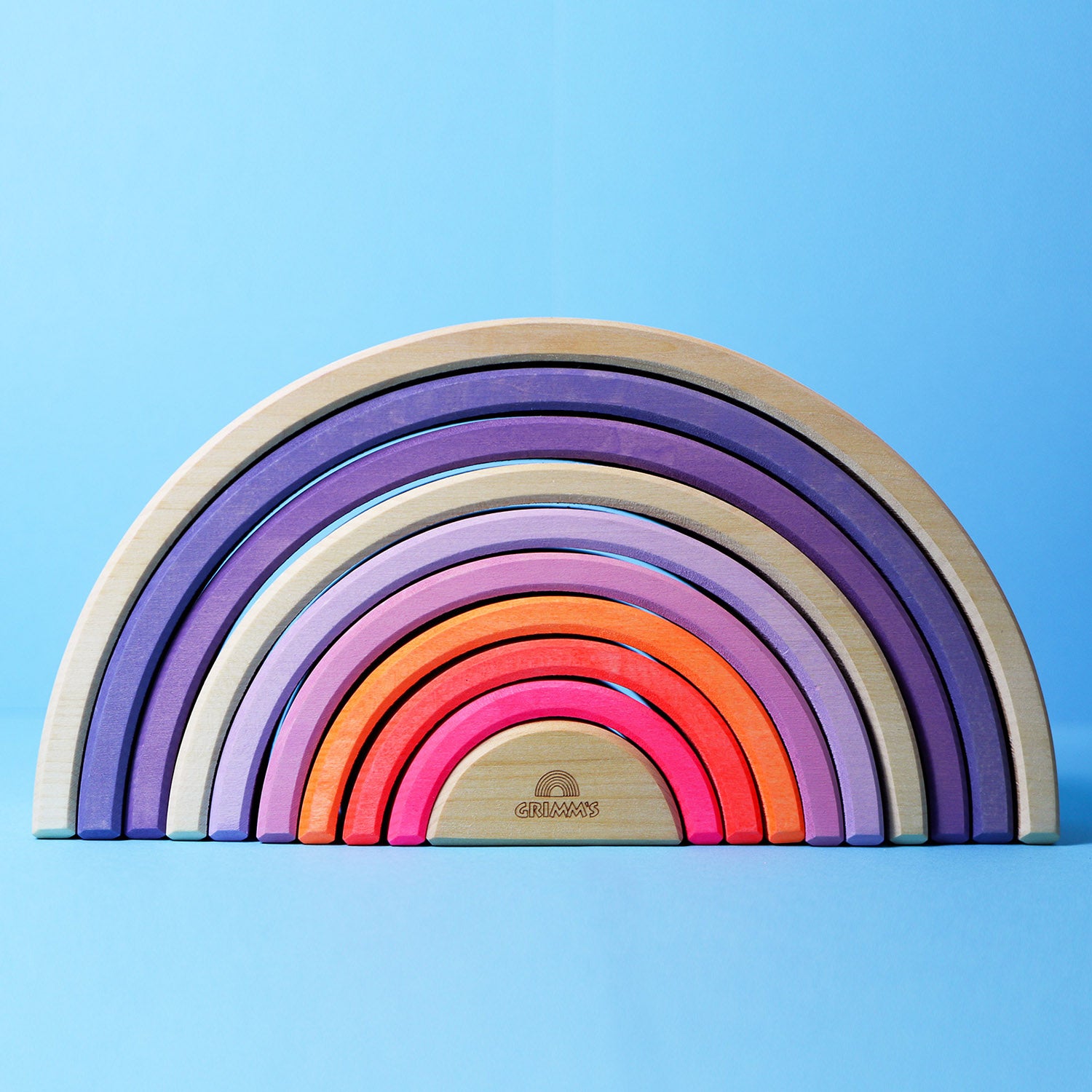 Grimm s 10 Piece Neon Pink Wooden Rainbow Stacking Toy Babipur