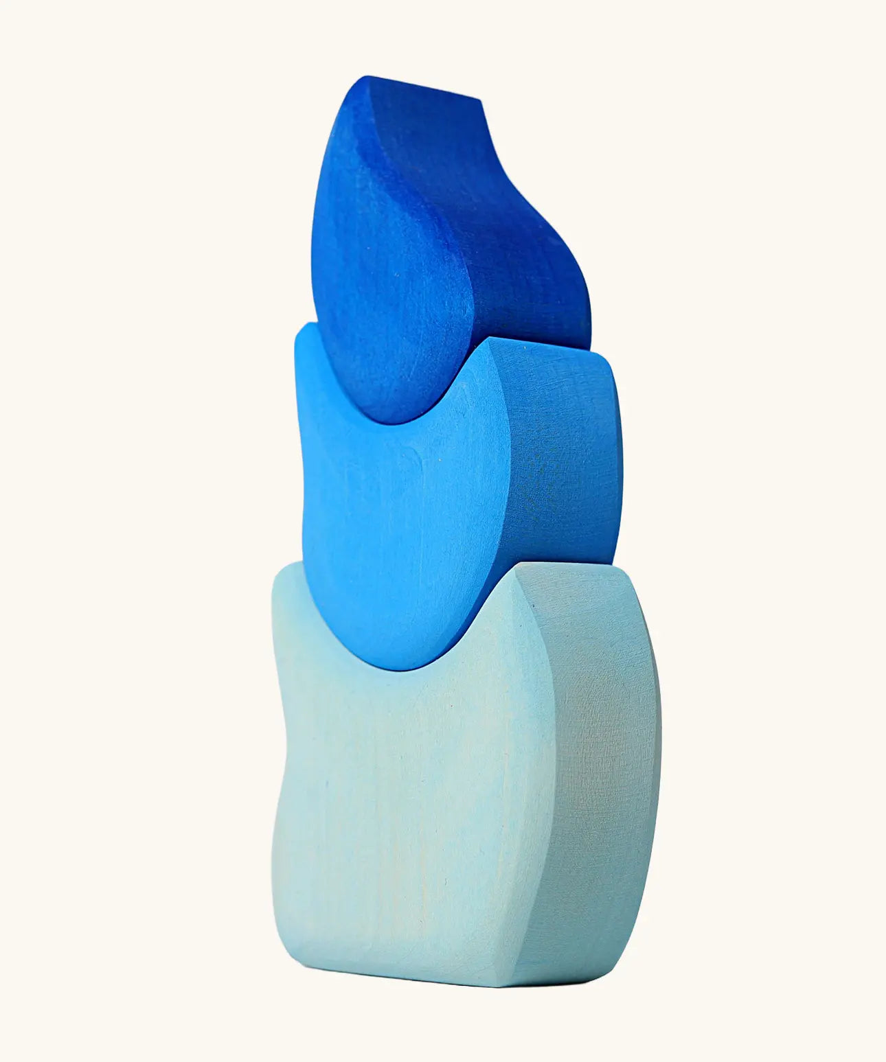Back of the Grimm's blue tower drops wooden stacking toy.