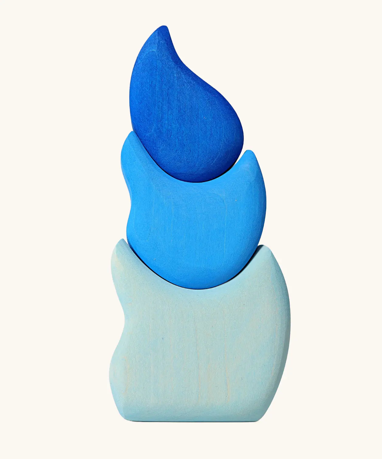 Back of Grimm's blue tower drops wooden stacking toy.