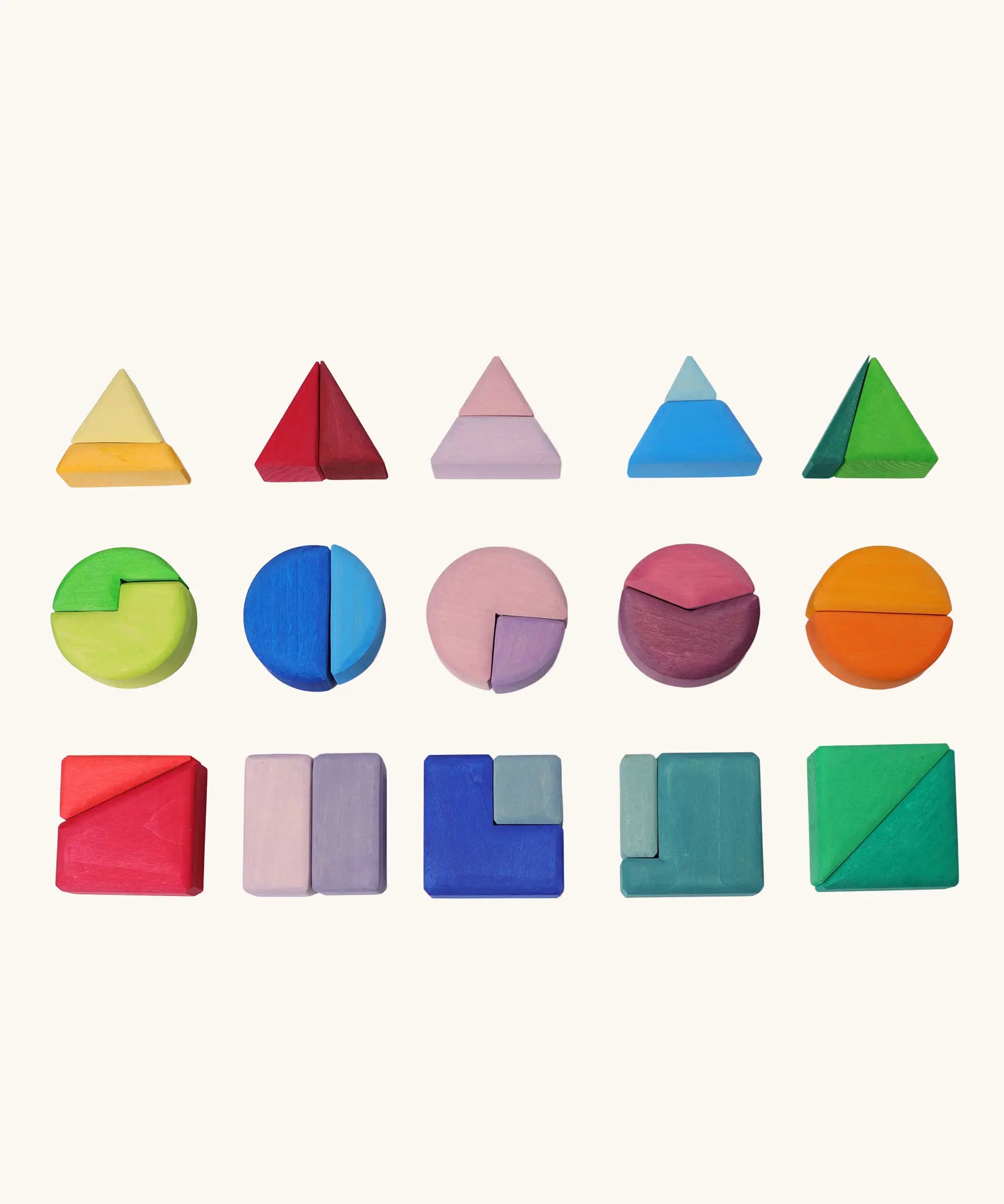Grimm's triangle, square, circle fractions wooden toy set.