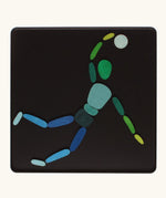 A basketball player made from the Grimm's bright wooden two bodies magnetic pieces displayed in a tin 