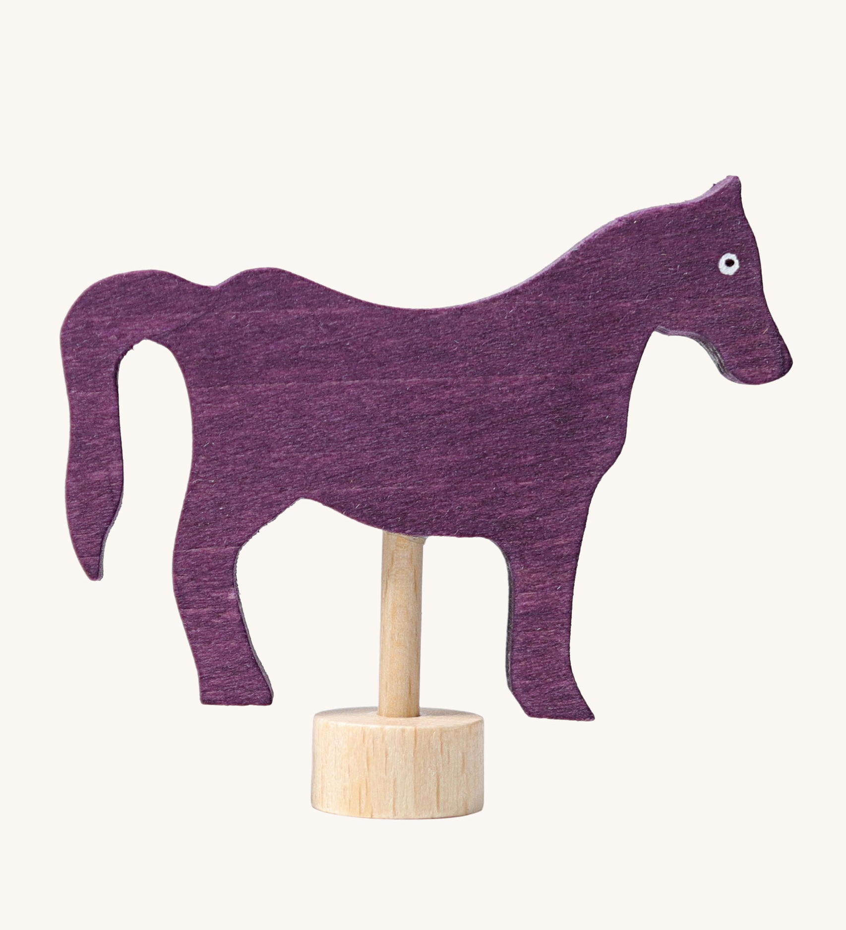 Grimm's Violet Horse Decorative Figure. A purple coloured horse figure to fit on a Grimm's celebration ring. These Waldorf inspired decorative figures are part of a wide range of wooden decorations for celebration rings available here at Babipur.
