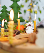 A cosy Winter inspired display using  Grimm's Waldorf Celebration Rings, Grimm's Candles and Ambrosius dolls available at Babipur
