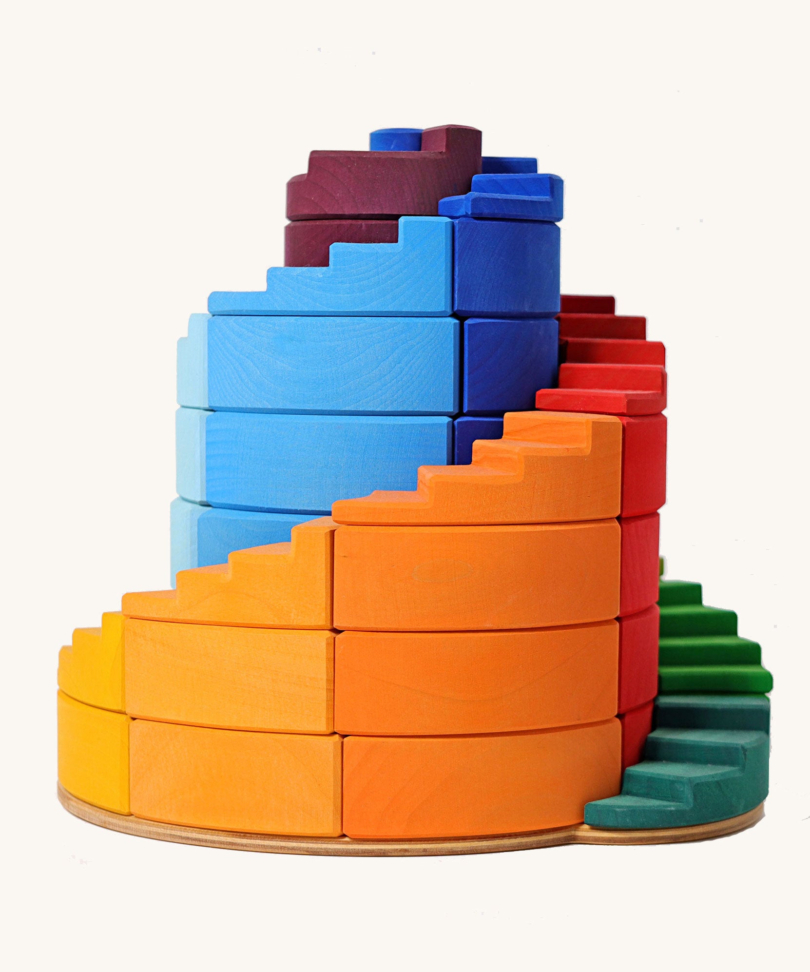 Grimm's Counter-Rotating Stepped Spiral wooden block set. 