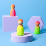 Grimm's 3 Friends Wooden Peg People in a Neon Mix of colours in pink