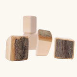 Grimm's 15 wooden blocks with natural bark.