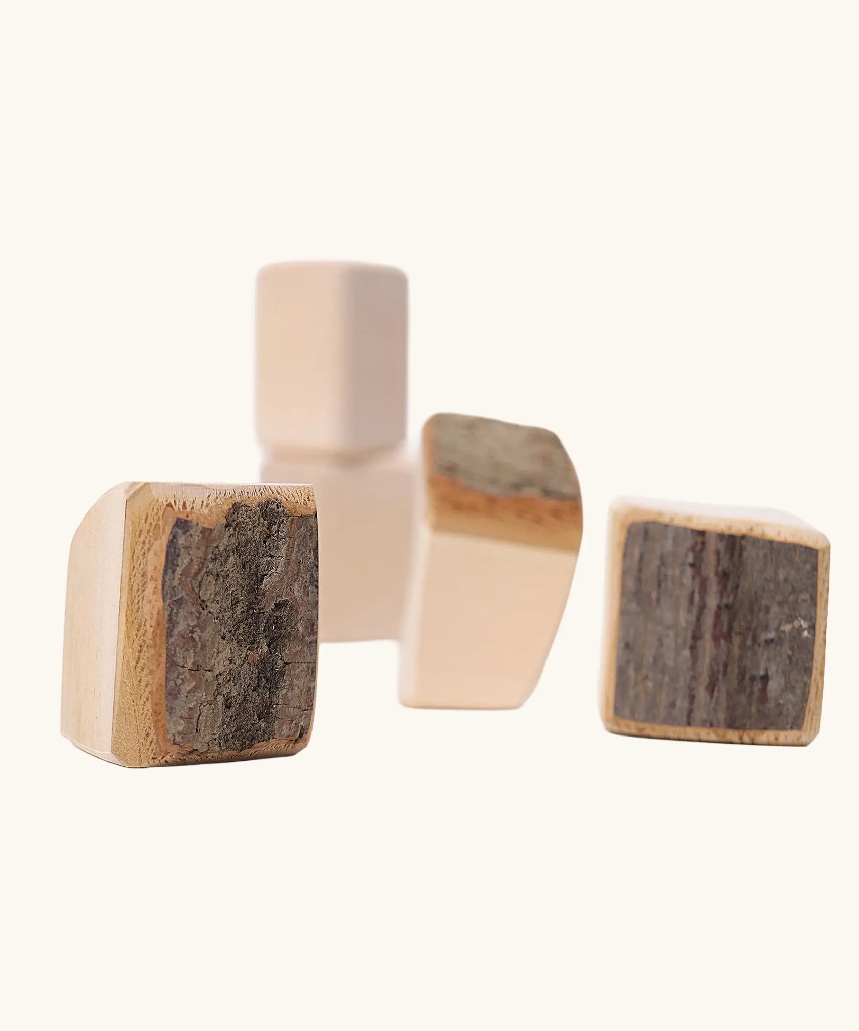 Grimm's 15 wooden blocks with natural bark.