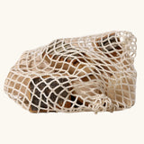 Grimm's 15 wooden blocks with natural bark in a net storage bag h.