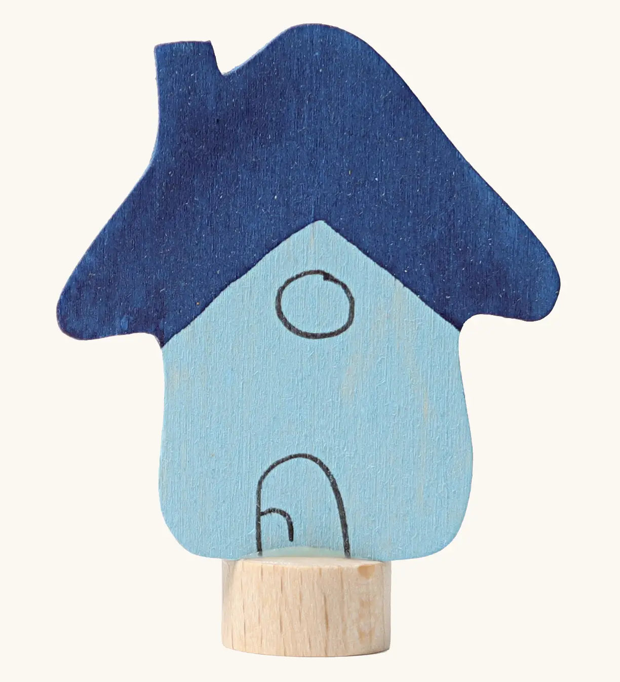 Grimms handcrafted wooden blue house decorative figure with a unpainted stand