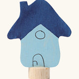 Grimms handcrafted wooden blue house decorative figure with a unpainted stand