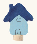 Grimms handcrafted wooden blue house decorative figure with a unpainted stand