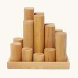 Grimm's large wooden building rollers in natural in a tray.