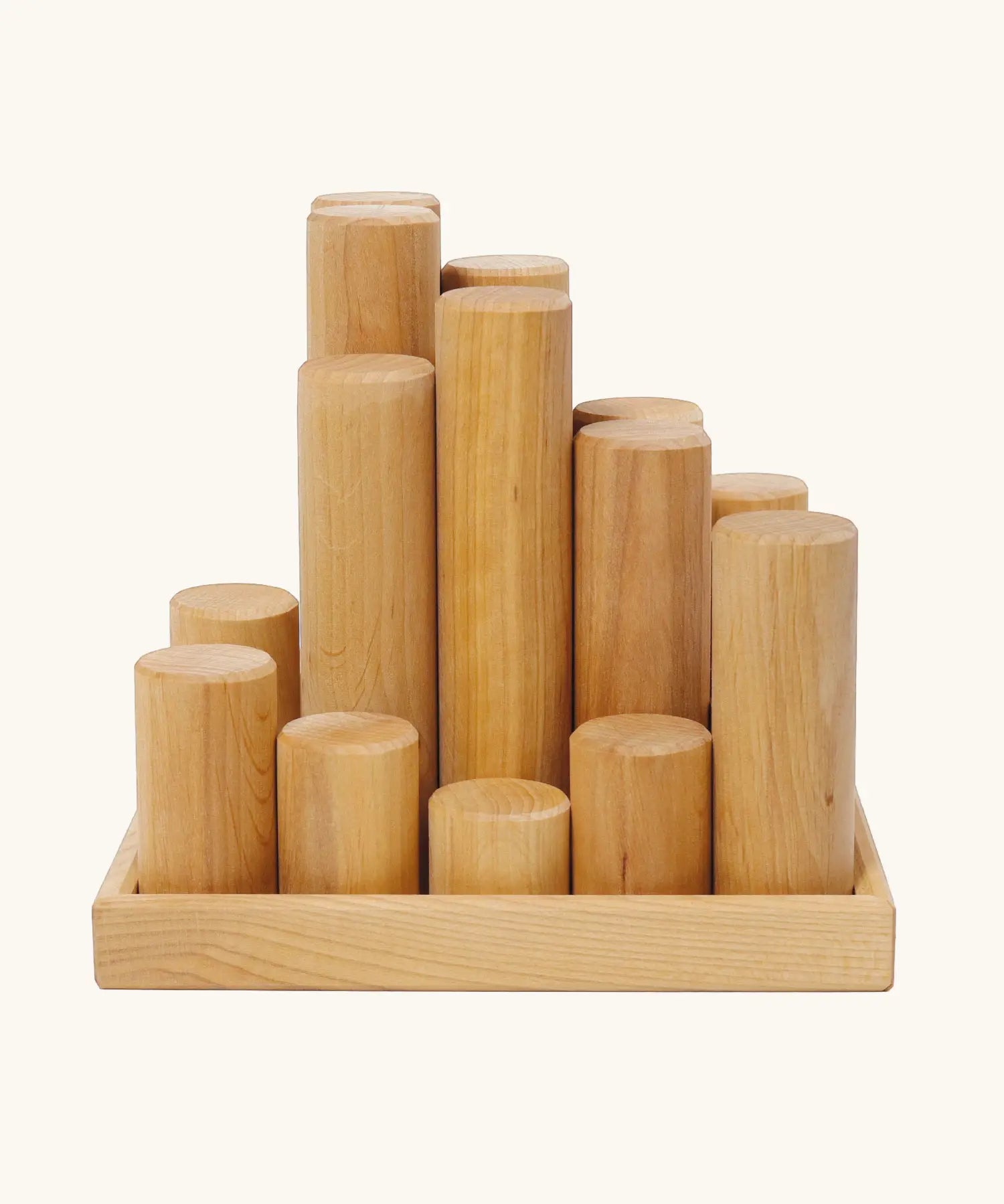 Grimm's large wooden building rollers in natural in a tray.
