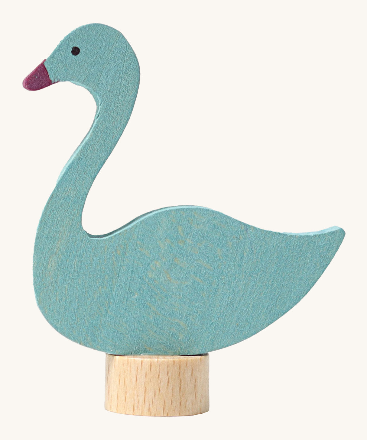 Grimms wooden swan decorative figure with a hand painted finish. Features a small base stand on the bottom to slot in a celebration ring