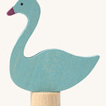 Grimms wooden swan decorative figure with a hand painted finish. Features a small base stand on the bottom to slot in a celebration ring