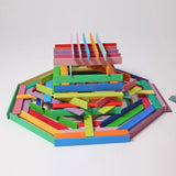 A structure made from the Grimm's wooden Leonardo sticks stacked on top of eachother