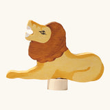 Grimm's handcrafted wooden roaring lion decorative figure with a unpainted stand