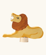 Grimm's handcrafted wooden roaring lion decorative figure with a unpainted stand