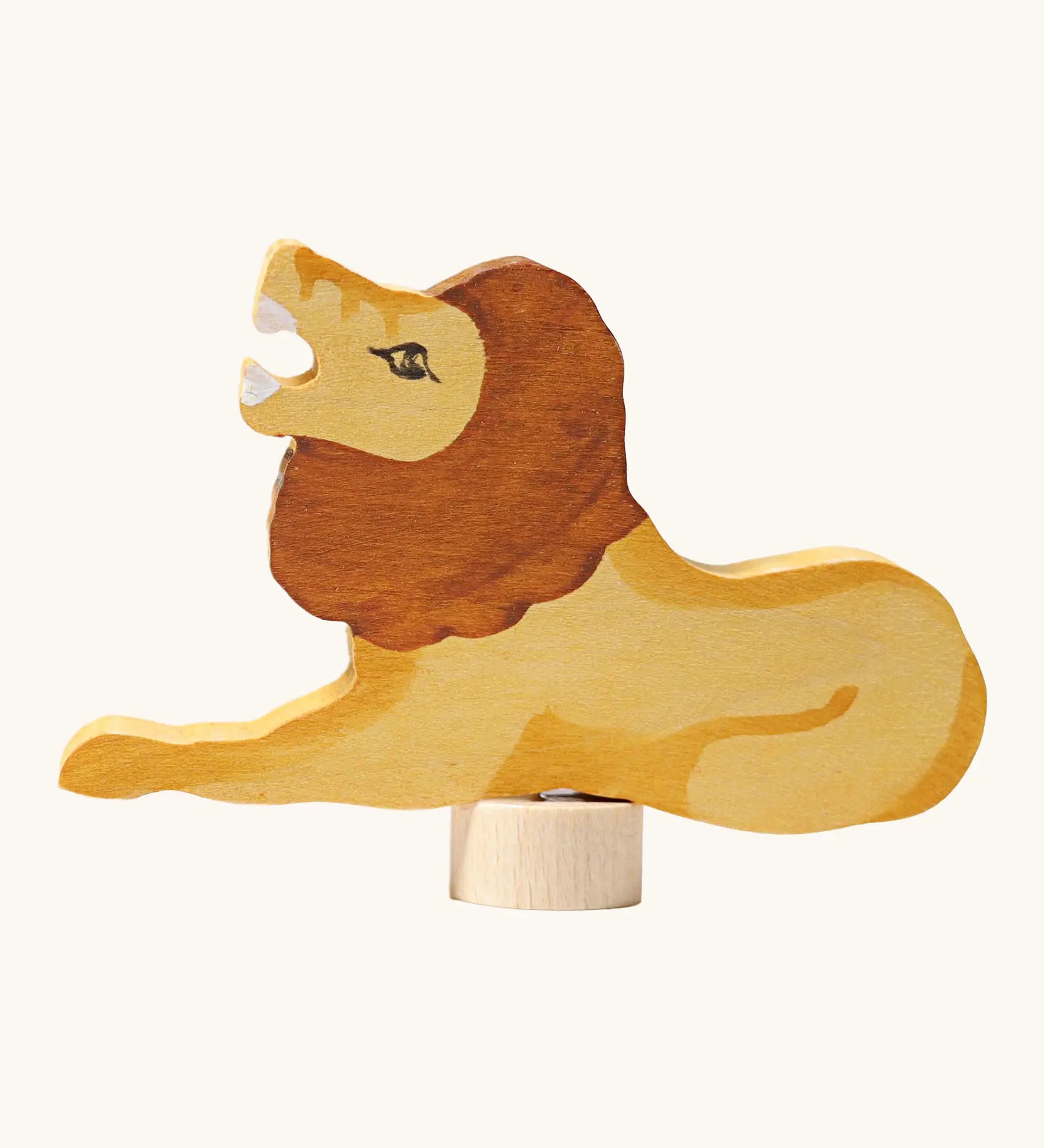 Grimm's handcrafted wooden roaring lion decorative figure with a unpainted stand