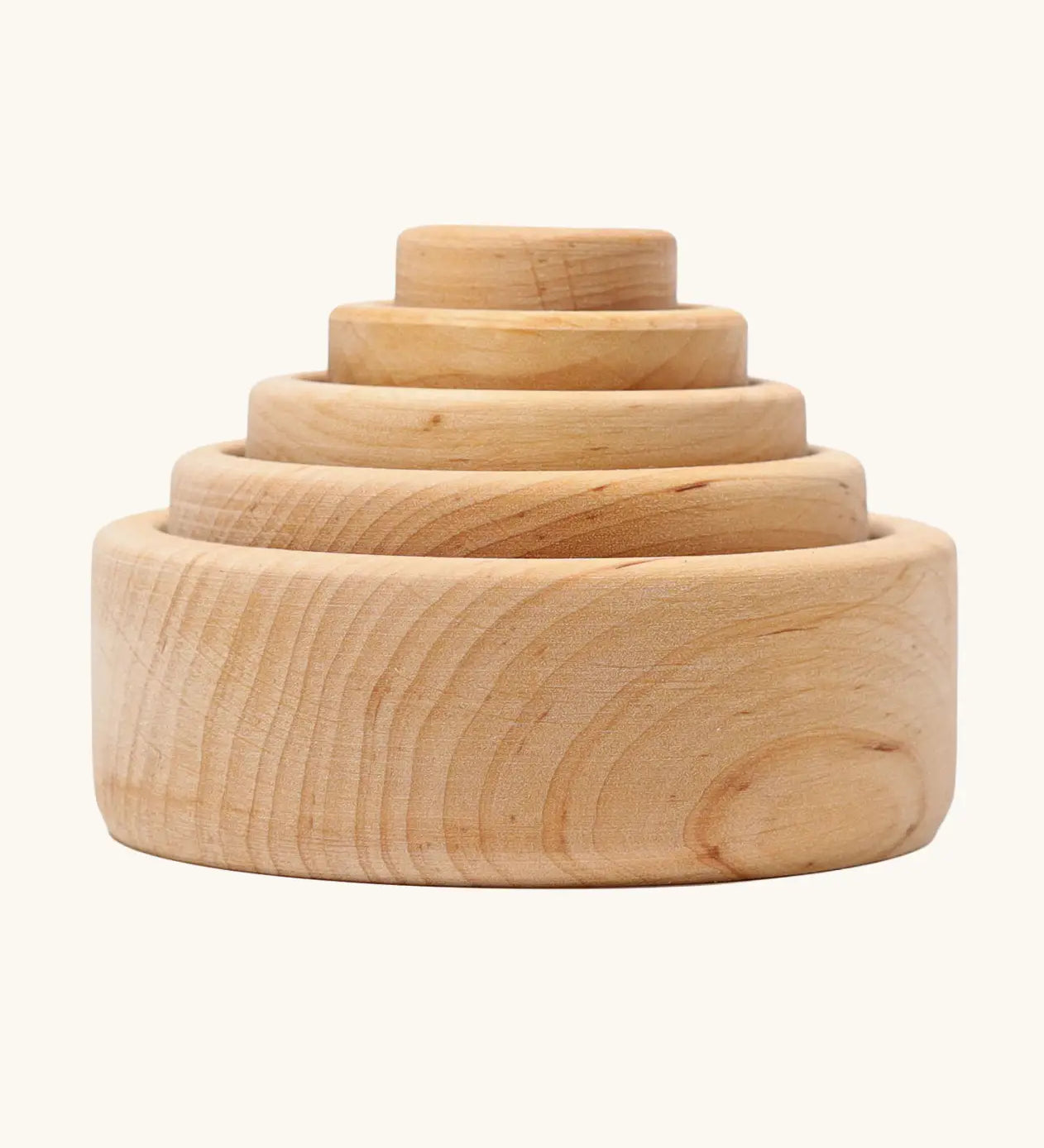 Set of 5 Grimms natural wooden bowls sitting inside each other