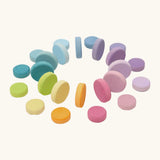 Grimms large and small wooden coins in a pastel palette. Perfect for learning and counting games