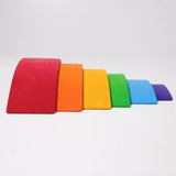 Side of Grimms handcrafted wooden rainbow bridges showing each pieces slotted into eachother
