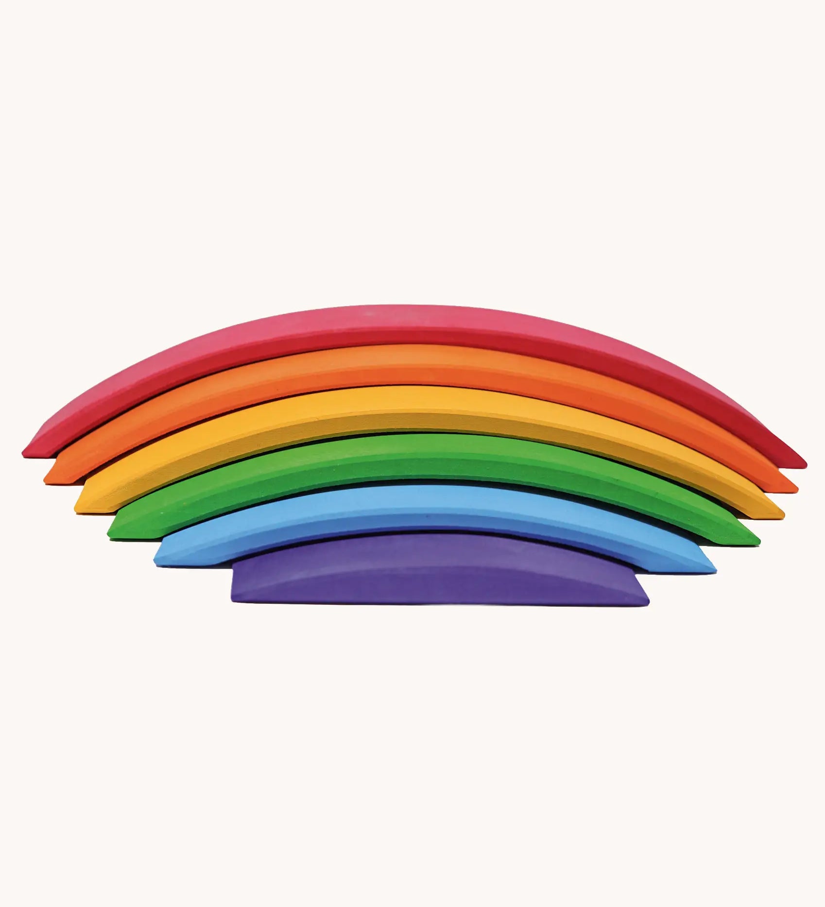6 Grimms handcrafted wooden bridges in a rainbow palette. Perfect for stacking and building