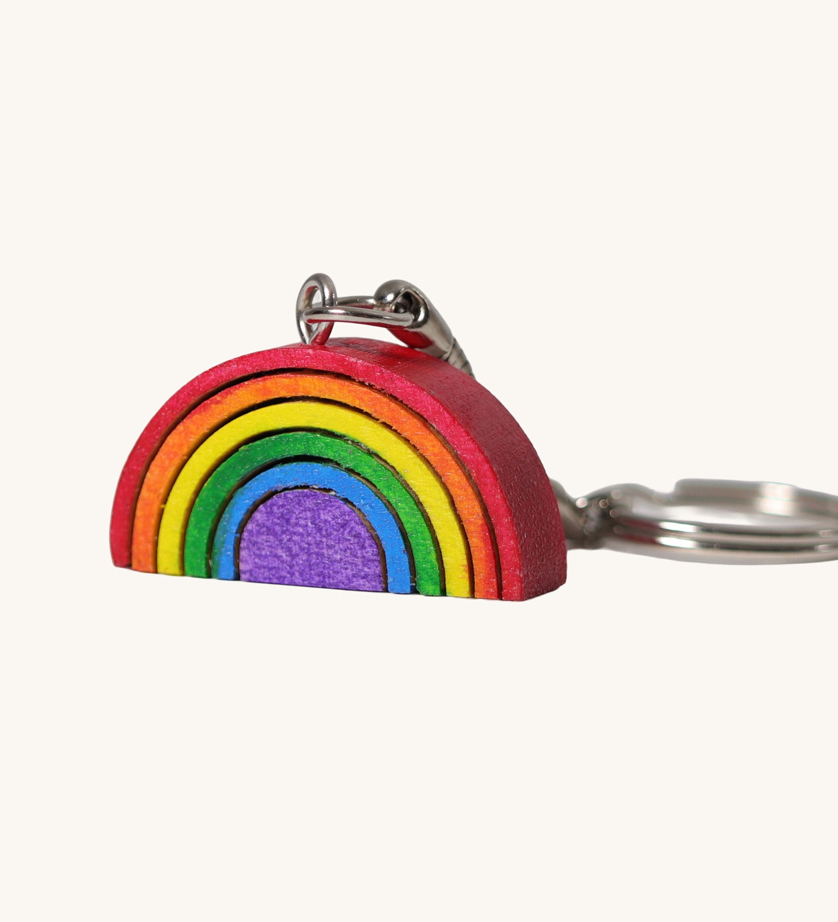 Grimm's Wooden Rainbow Keyring. Add another rainbow to your collection from our range of wooden toys and decorations available here at Babipur. 