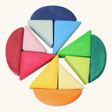 Grimms handcrafted wooden rolling boats. Includes 12 colourful pieces, perfect for making sail boats and other builds