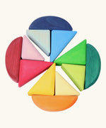 Grimms handcrafted wooden rolling boats. Includes 12 colourful pieces, perfect for making sail boats and other builds