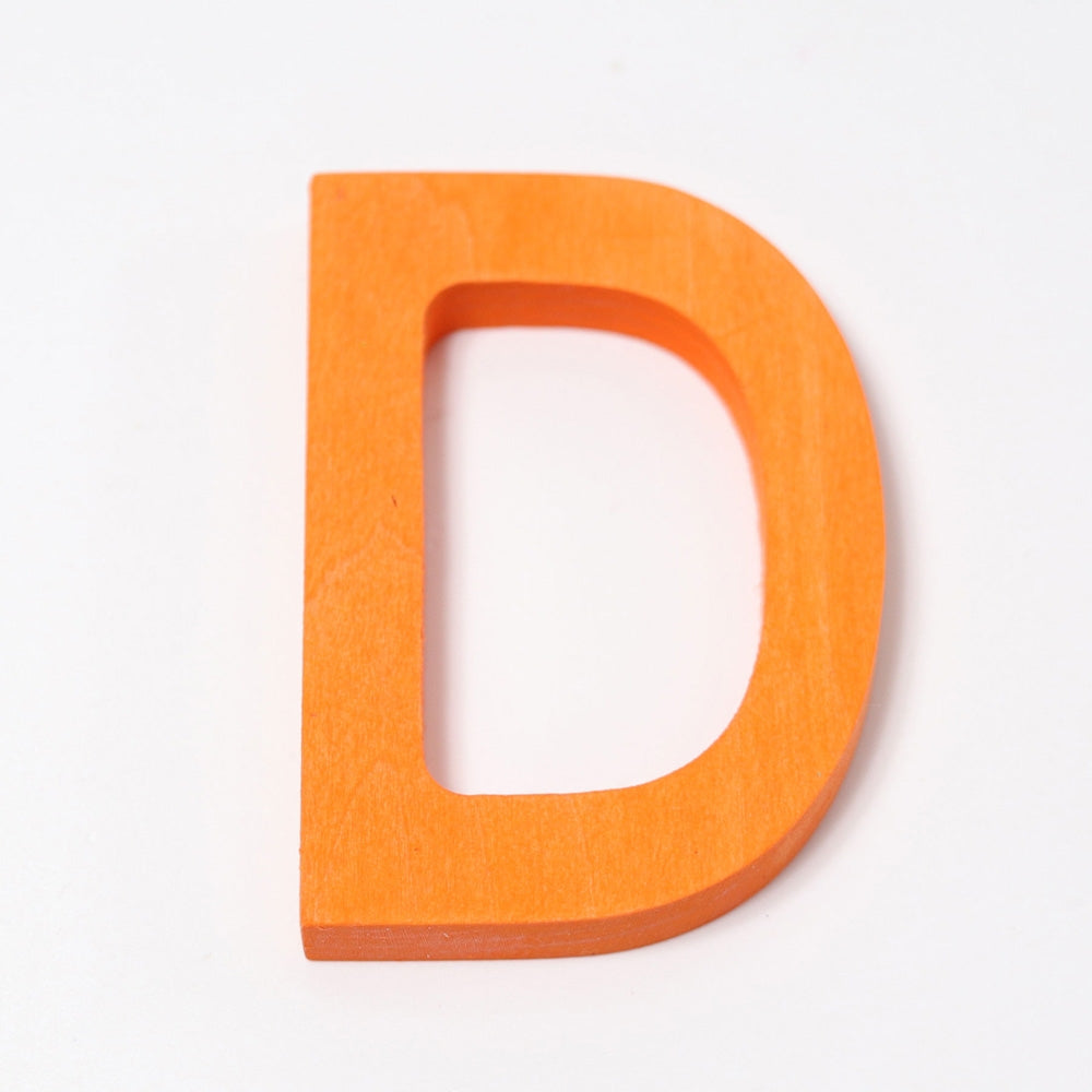 Grimm's wooden school Letter D in a shade of ORANGE. These Grimm's letters are part of a wide range of wooden toys available here at Babipur. 