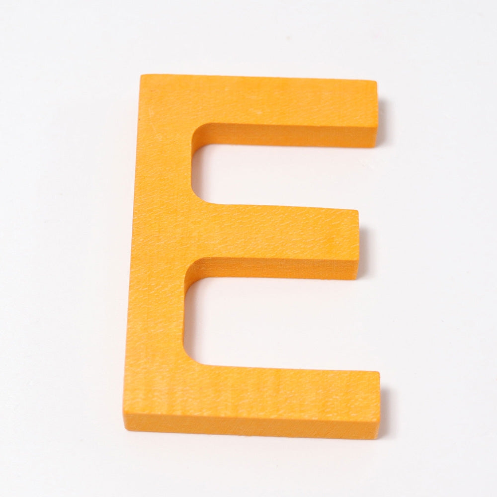 Grimm's wooden school Letter E in a shade of YELLOW. These Grimm's letters are part of a wide range of wooden toys available here at Babipur. 