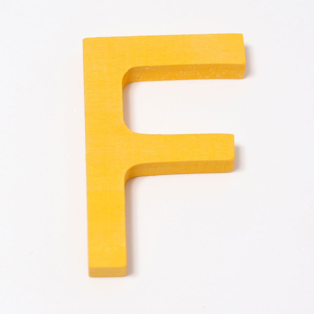 Grimm's wooden school Letter F in a shade of YELLOW. These Grimm's letters are part of a wide range of wooden toys available here at Babipur. 