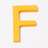 Grimm's wooden school Letter F in a shade of YELLOW. These Grimm's letters are part of a wide range of wooden toys available here at Babipur. 
